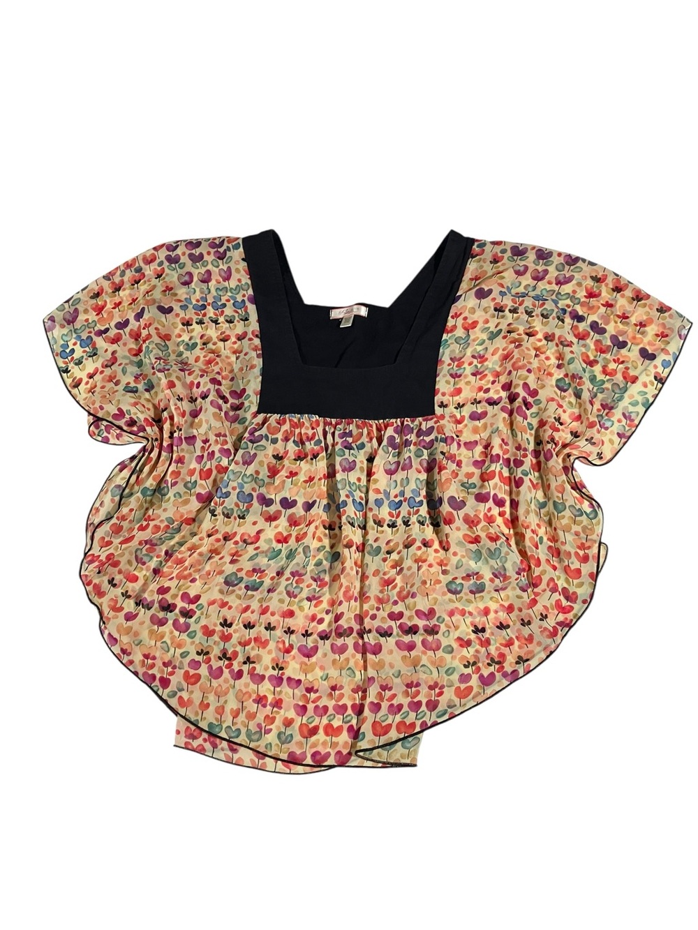 Lux Flowy Butterfly Sleeve Heart Patten Top Boho Festival Bohemian